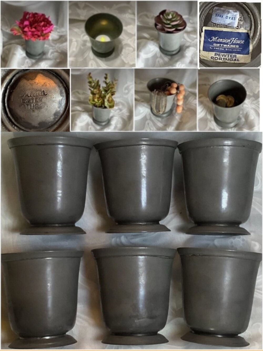 6 Pewter Footed Goblets Mansion House by Oneida Silversmiths  Lead-free Portugal